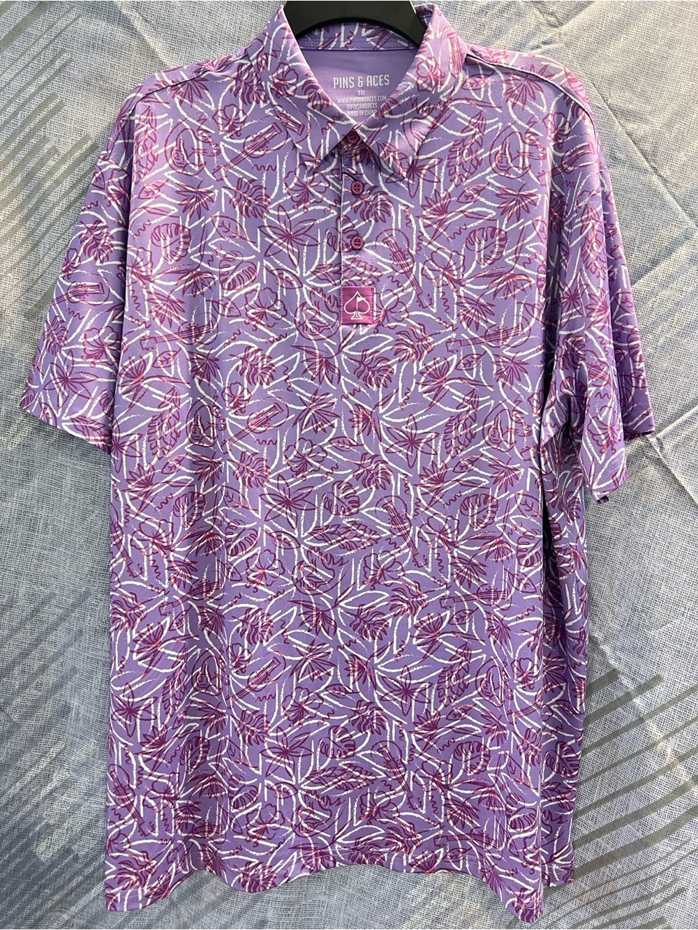 Pins & Aces Men's Purple Leaf-Print Polo